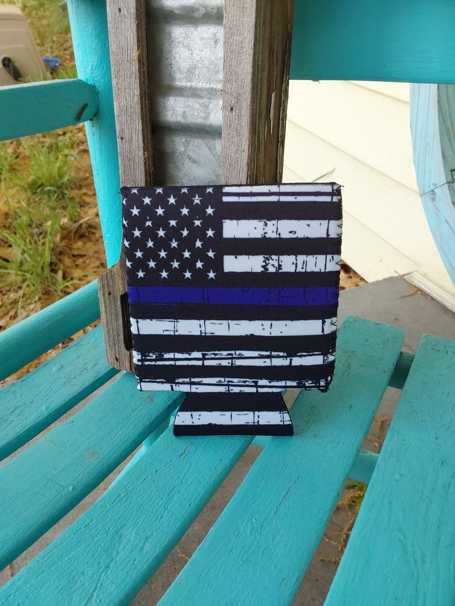 Blue line small can koozie