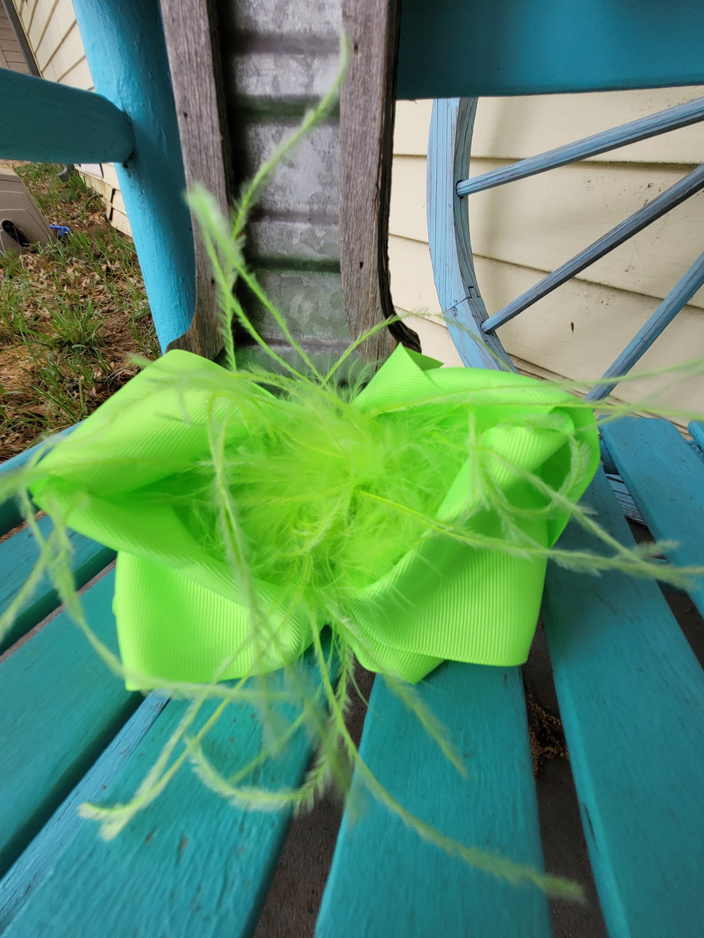 Lime green feather bow