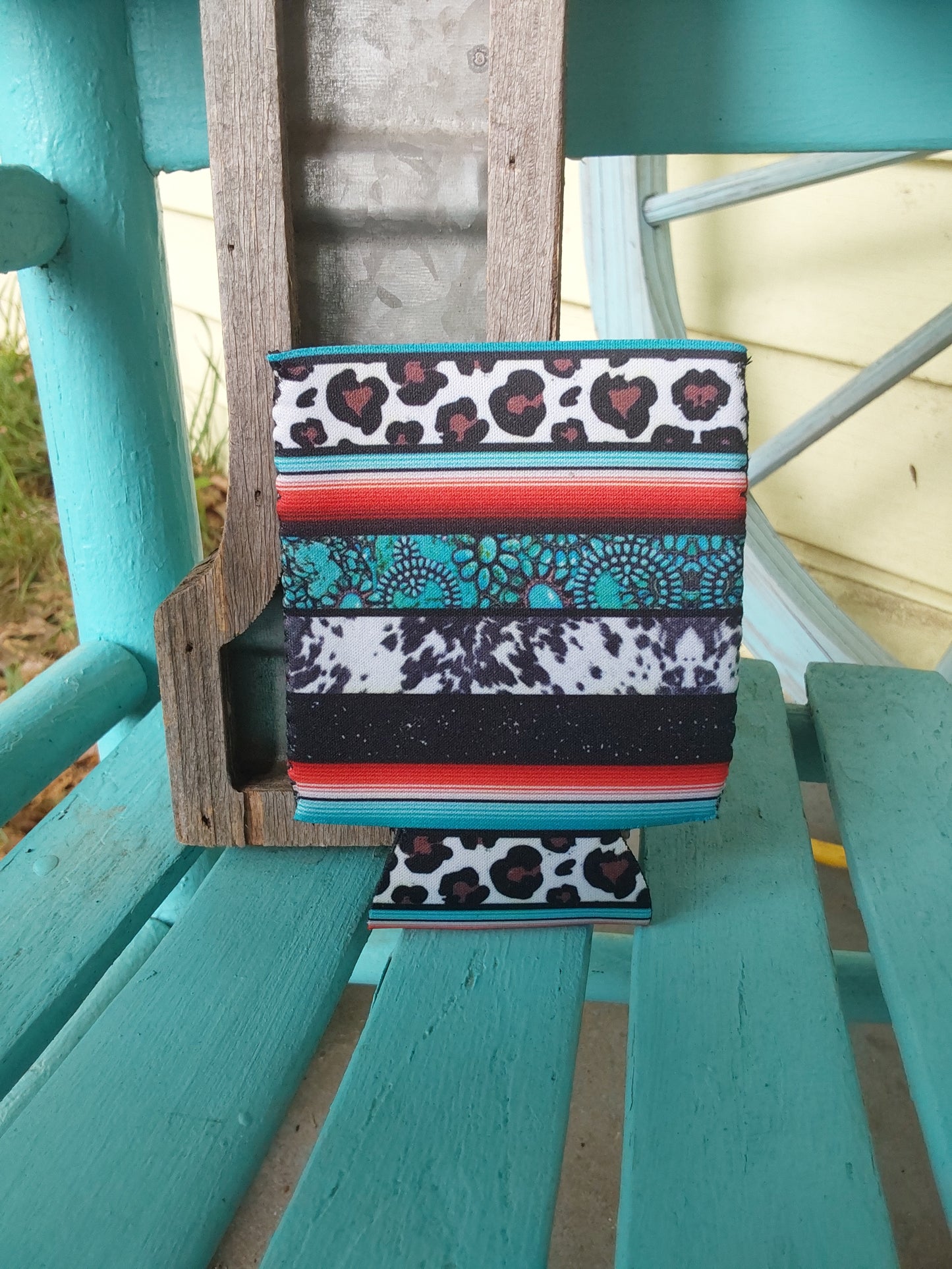 Cheetah turquoise serape small can koozie