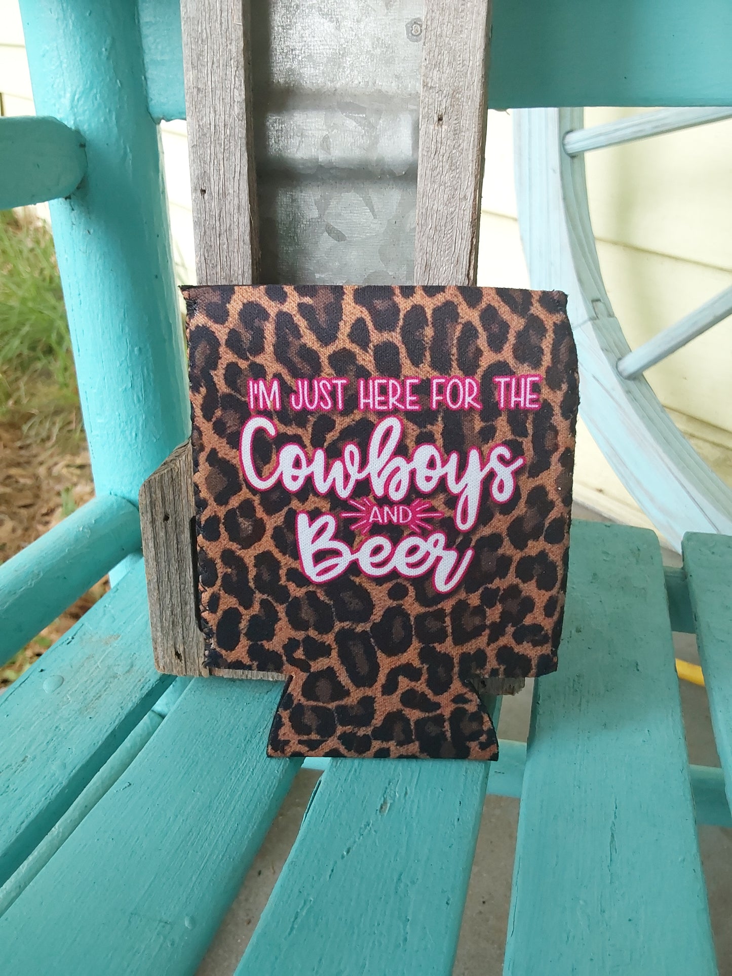 Here for cowboys and beer small can koozie