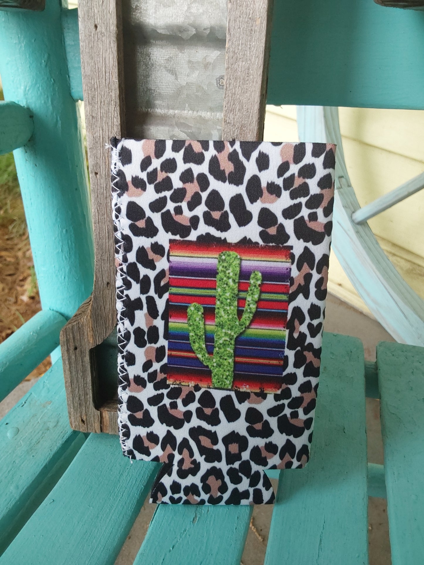 Cheetahcactus serape slim can koozie