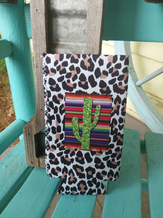 Cheetahcactus serape slim can koozie