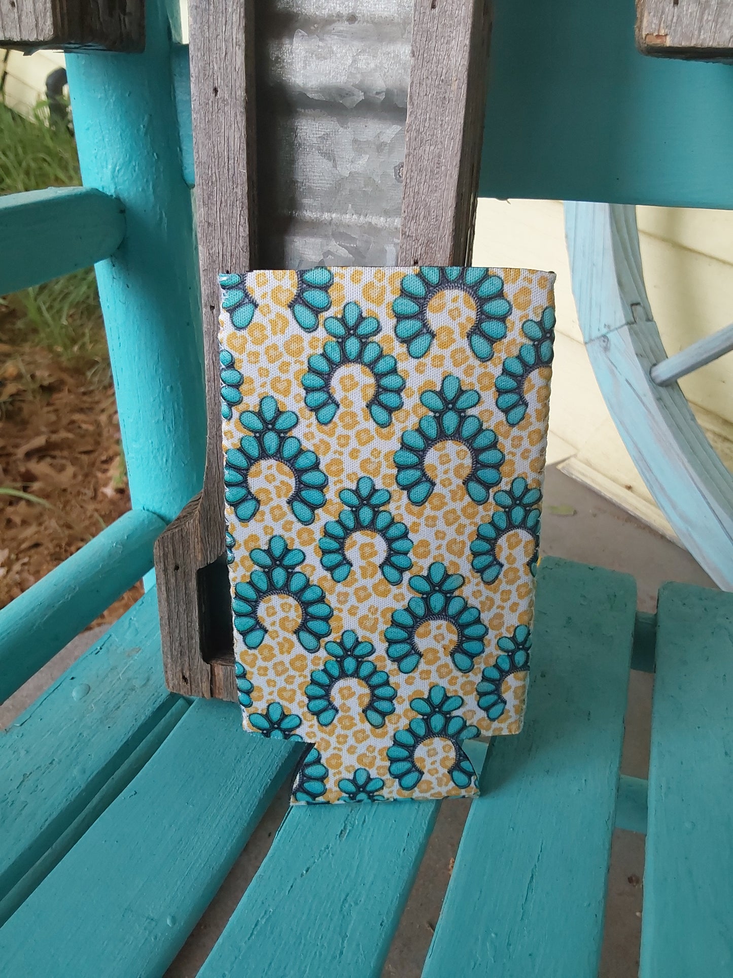 turquoise squash slim can koozie