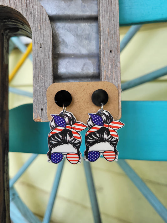 Mom bun 4th of july earrings