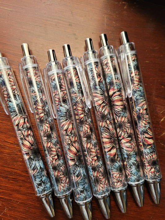 Red white and blue sunflower pens