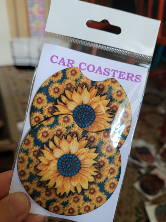 Turquoise sunflower car coaster