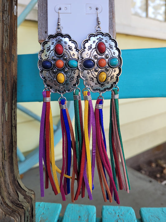 Colorful fringe earrings