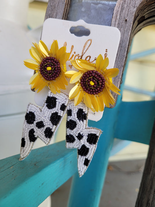 Sunflower lighting bolt earrings