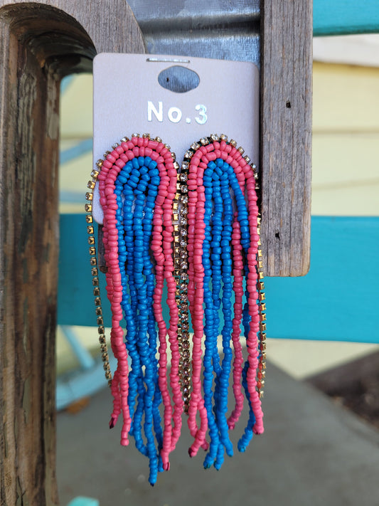 Pink blue seabead earrings