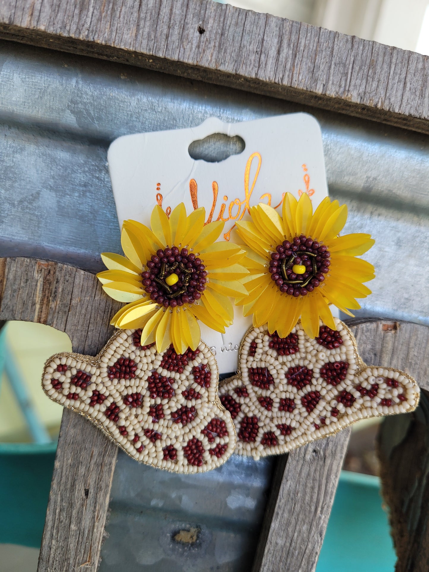 Cowboy brown hat earrings