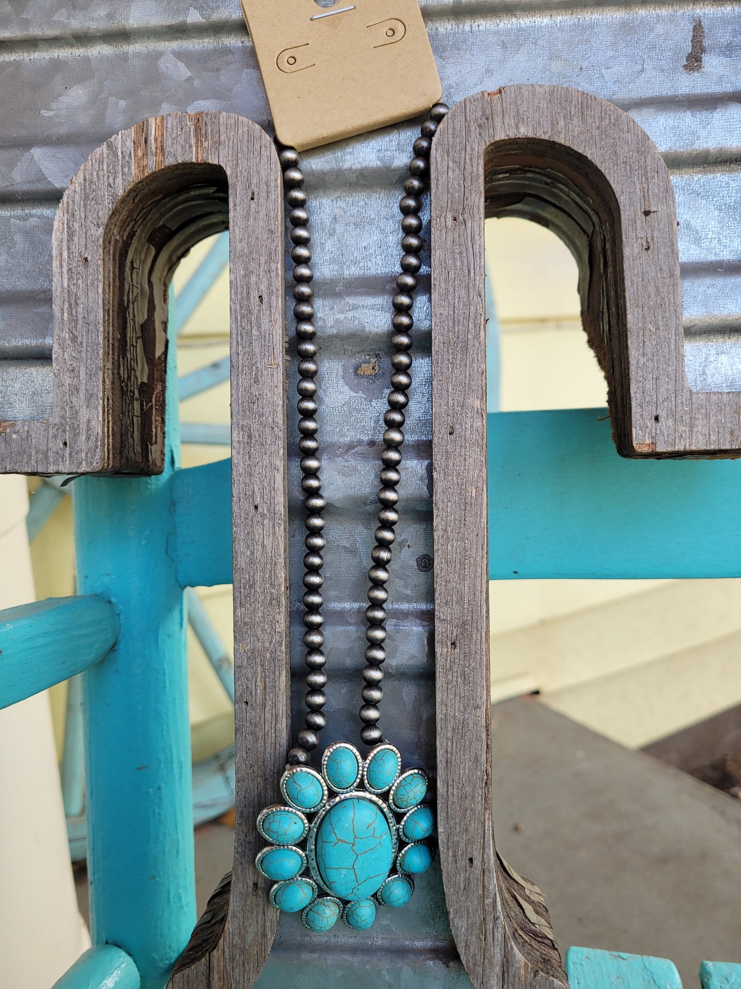 Silver turquoise squash necklace