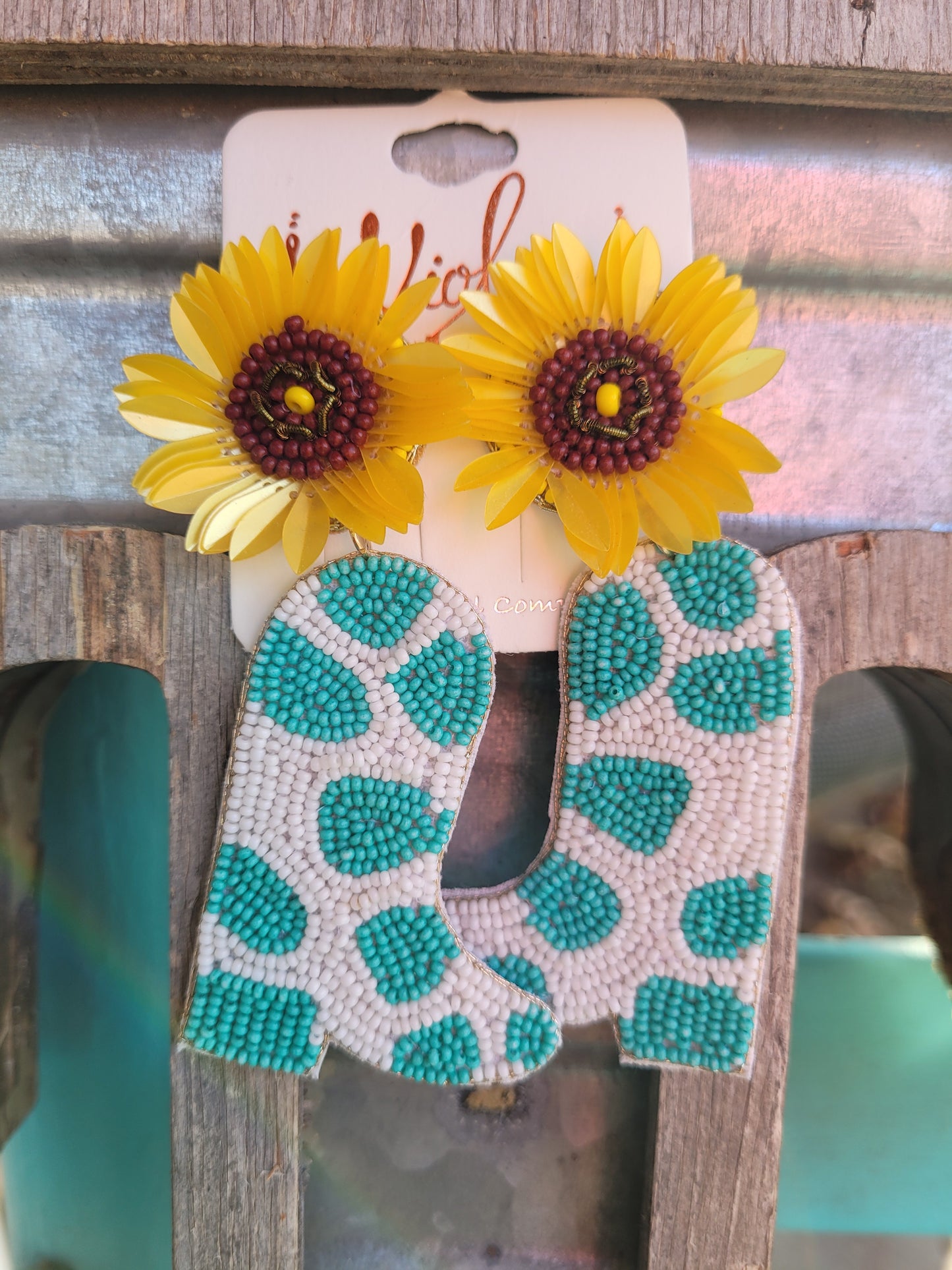 Sunflower turquoise boots earrings