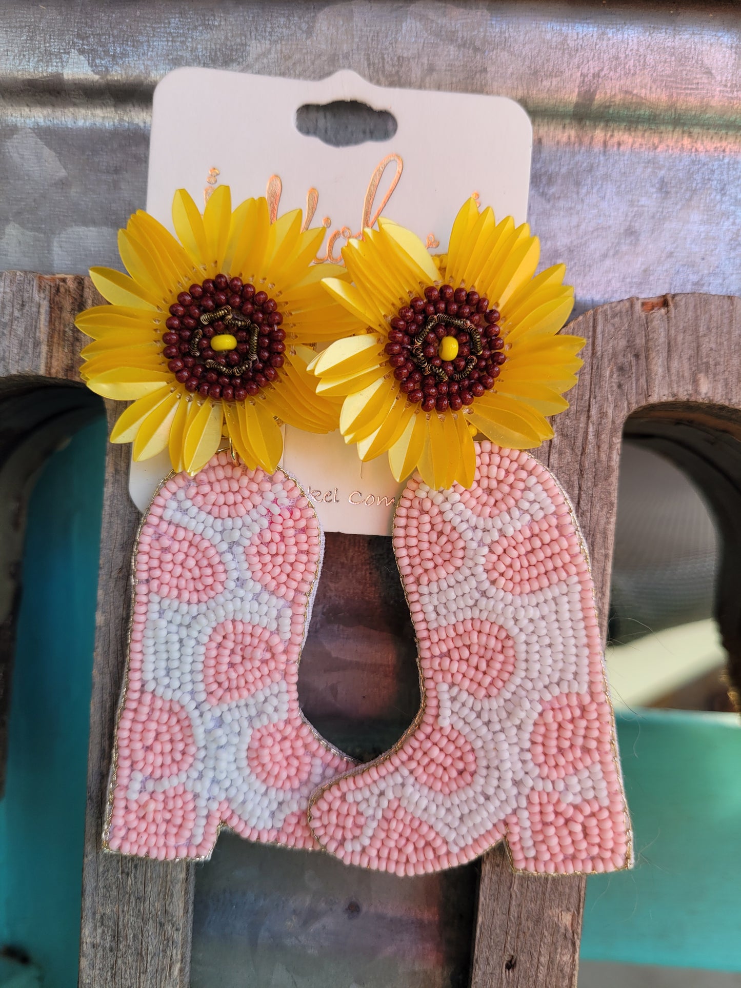 Sunflower pink boots earrings