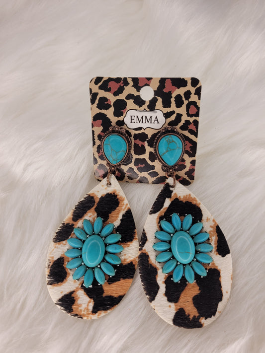 Brozen cheetah turquoise earrings