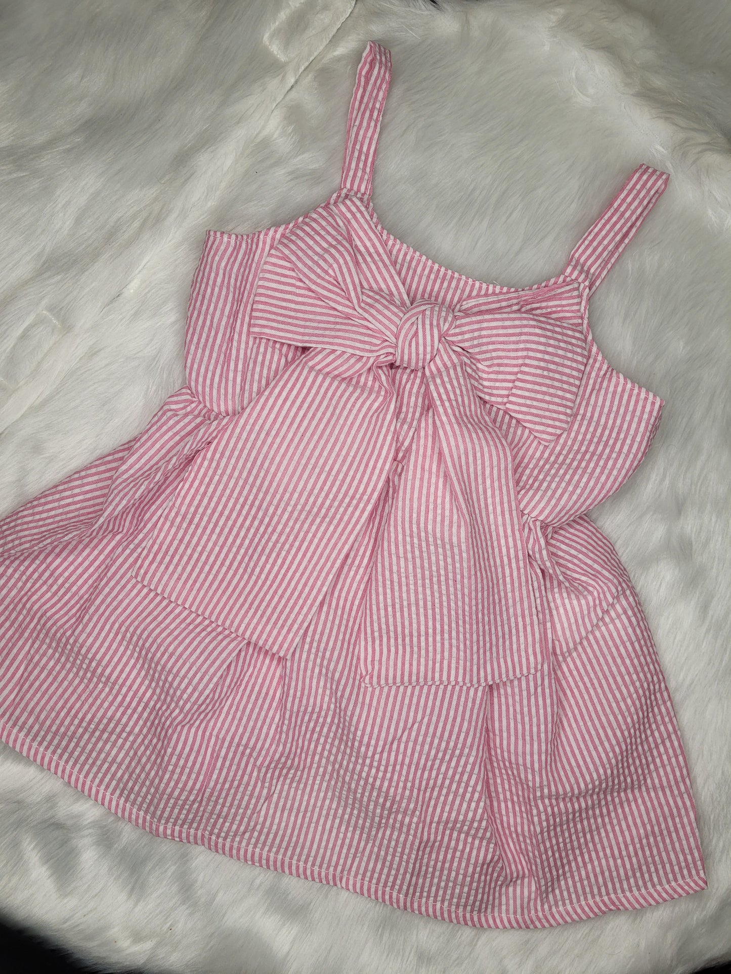 Pink white striped bow dress