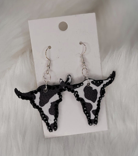 Cow print skull earrings