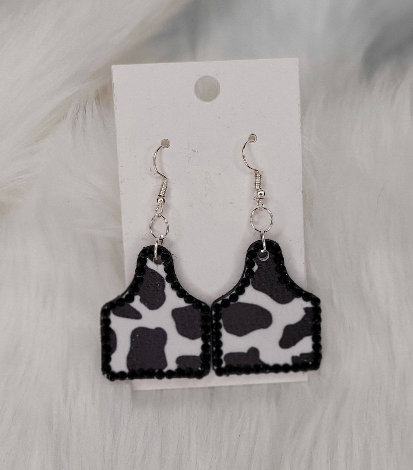 Cow print tag earrings