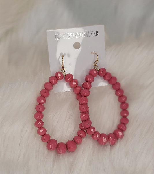 Dark pink bead earrings