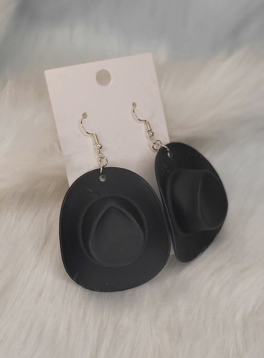 Black cowbody hat earrings