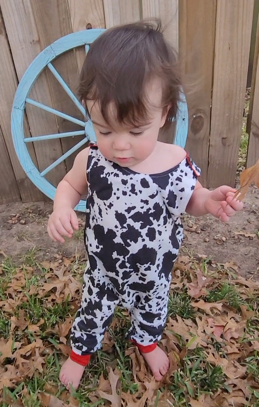 Cow print boys romper