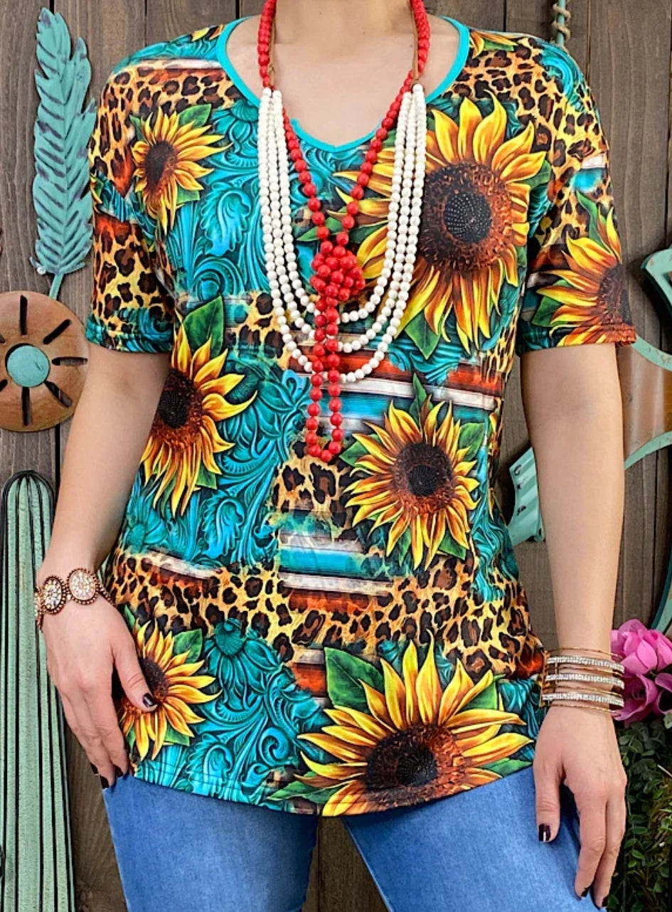 Turquoise sunflower shirt